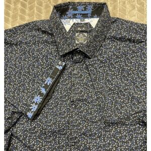 Point Zero Gold Black Label Mens Large 16-16 1/2 Floral‎ Flip Short Sleeve Shirt